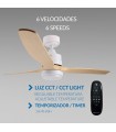 Ventilador WHITE SARA DC Blanco 18W 1200Lm 3 Aspas Haya CCT