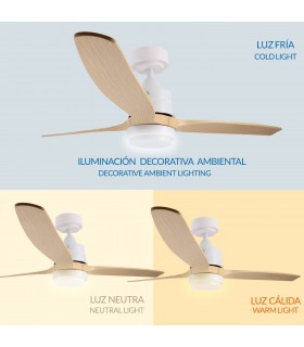 Ventilador WHITE SARA DC Blanco 18W 1200Lm 3 Aspas Haya CCT