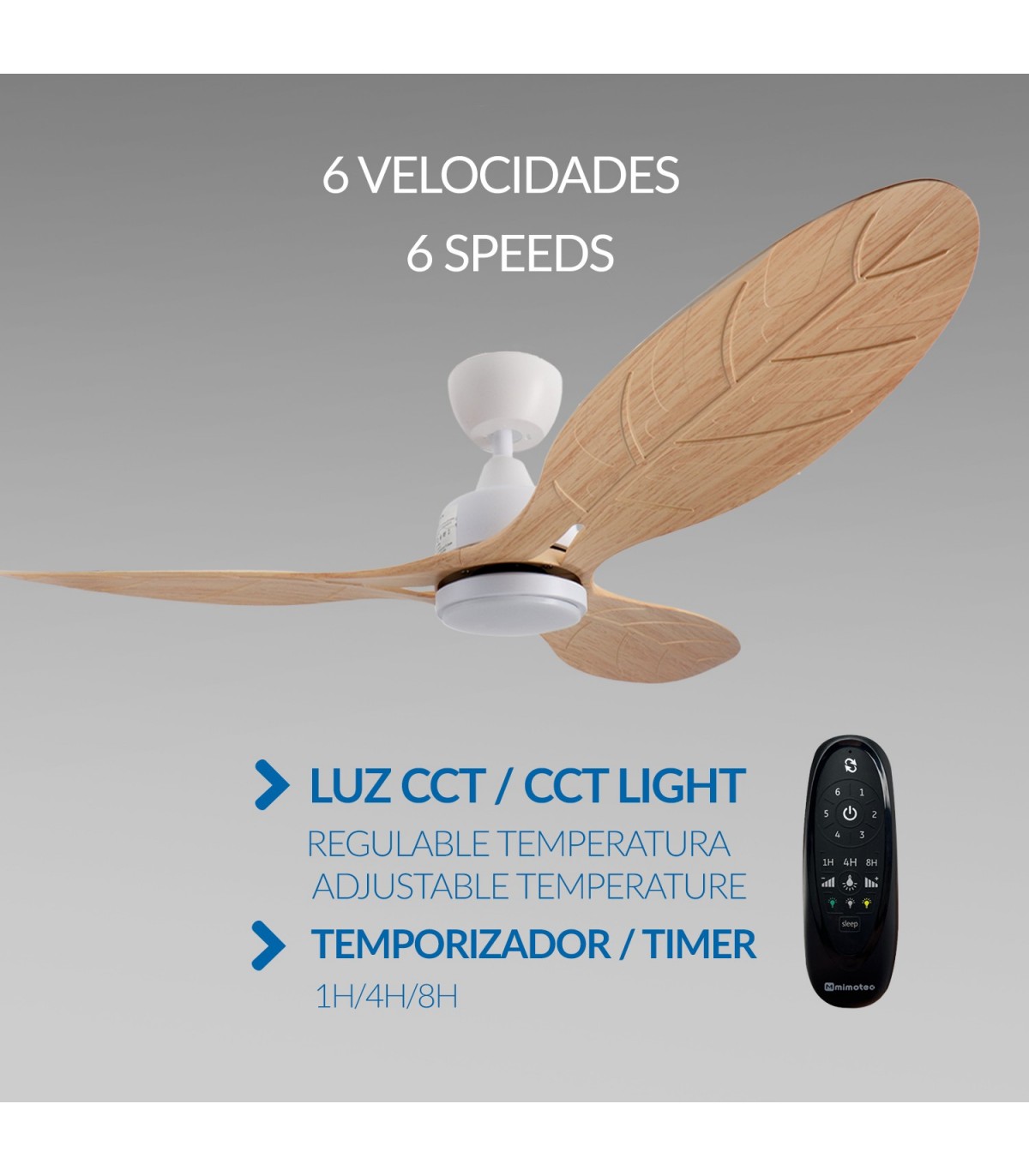 Ventilador WHITE ARAS DC Blanco 18W 1435Lm 3 Aspas Haya CCT