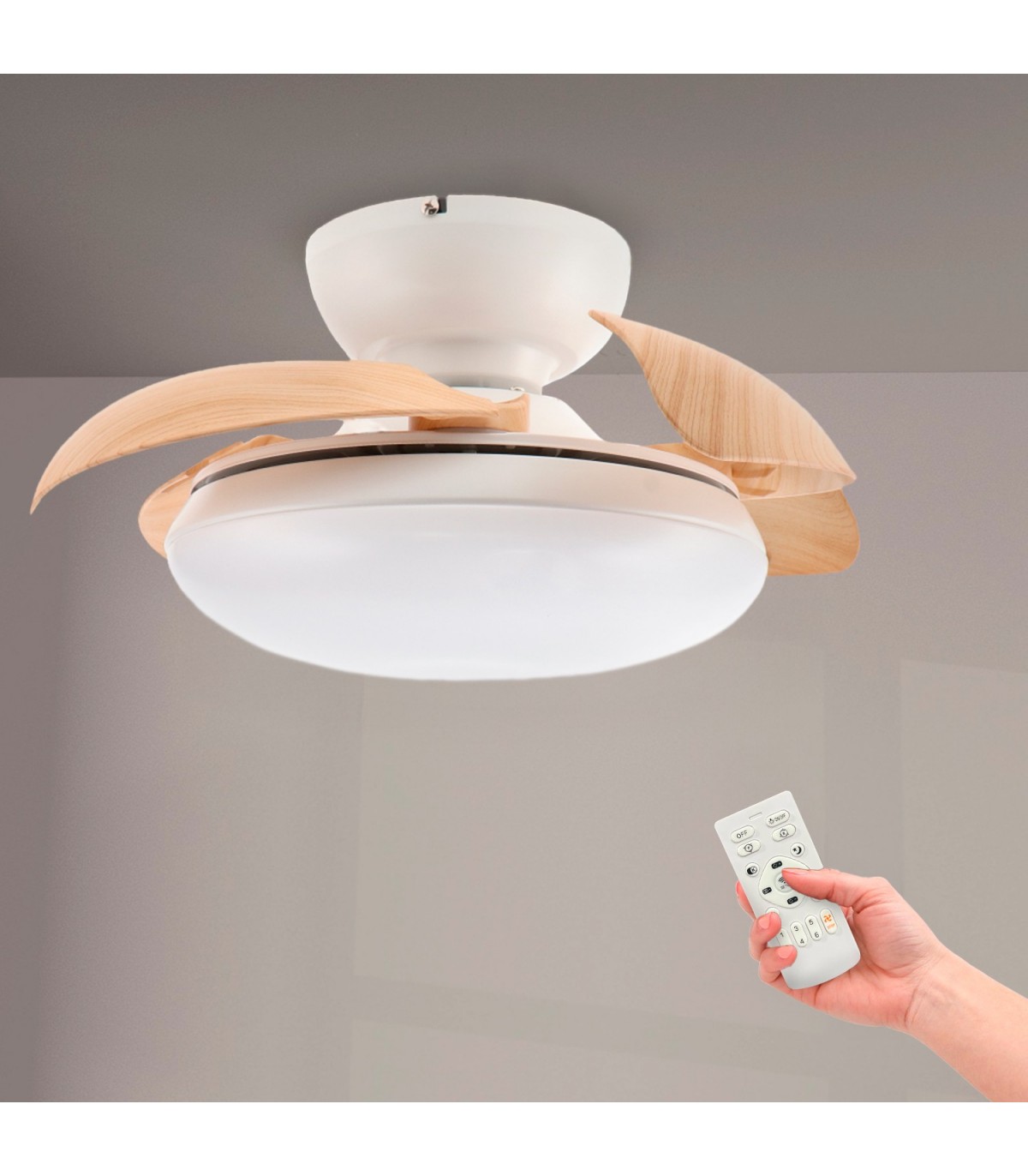 Ventilador de Techo WOOD MUSHROOM DC 24W 1800Lm 4 Aspas CCT