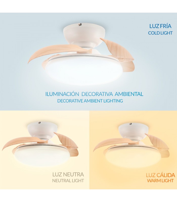 Ventilador de Techo WOOD MUSHROOM DC 24W 1800Lm 4 Aspas CCT