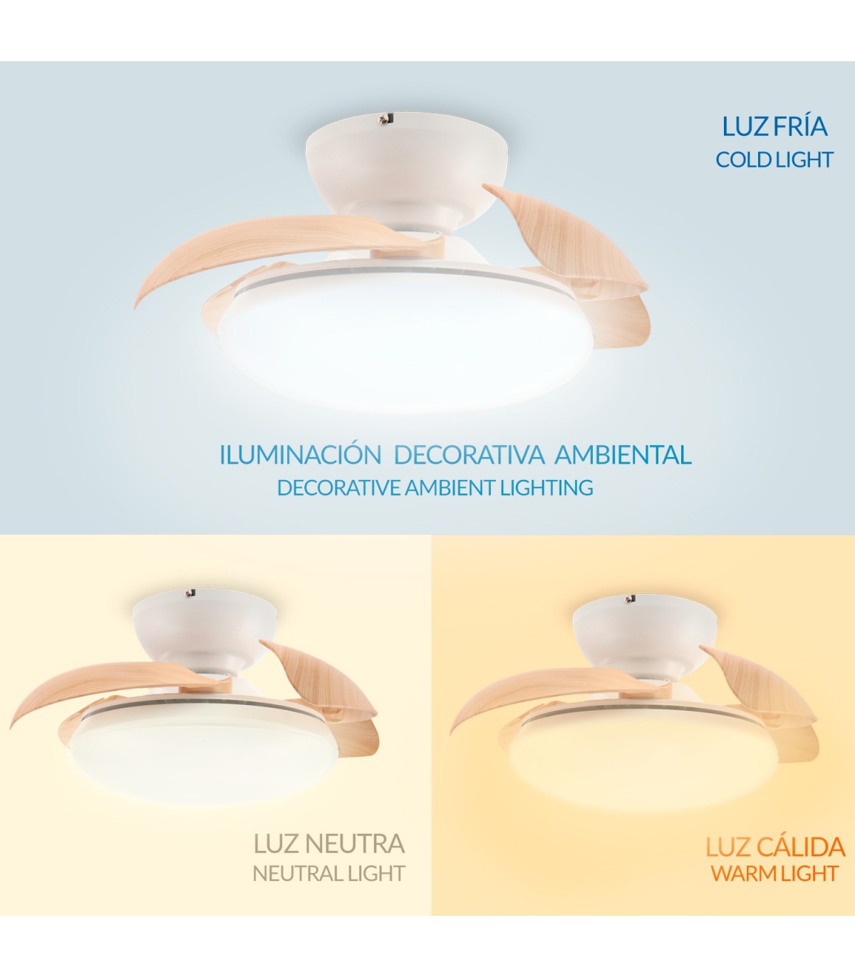 Ventilador de Techo WOOD MUSHROOM DC 24W 1800Lm 4 Aspas CCT