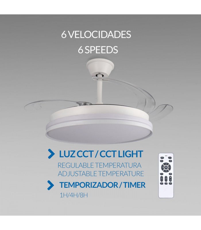Ventilador WHITE CAMI DC 40W 2448Lm 4 Aspas CCT