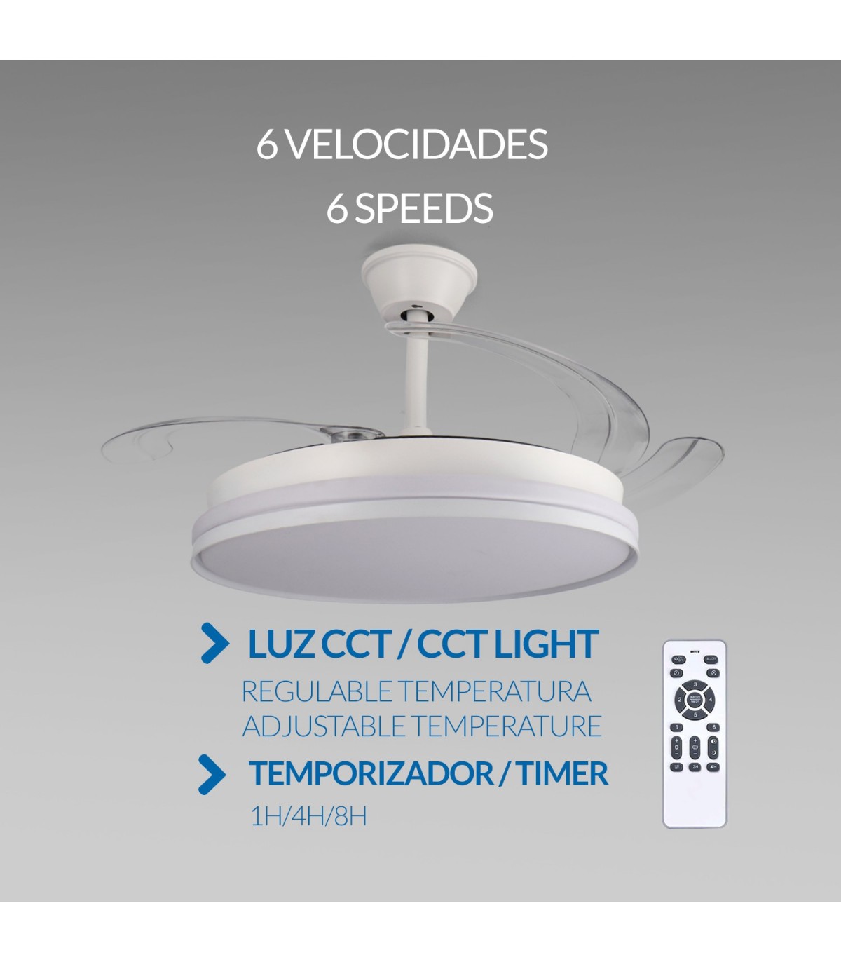 Ventilador WHITE CAMI DC 40W 2448Lm 4 Aspas CCT