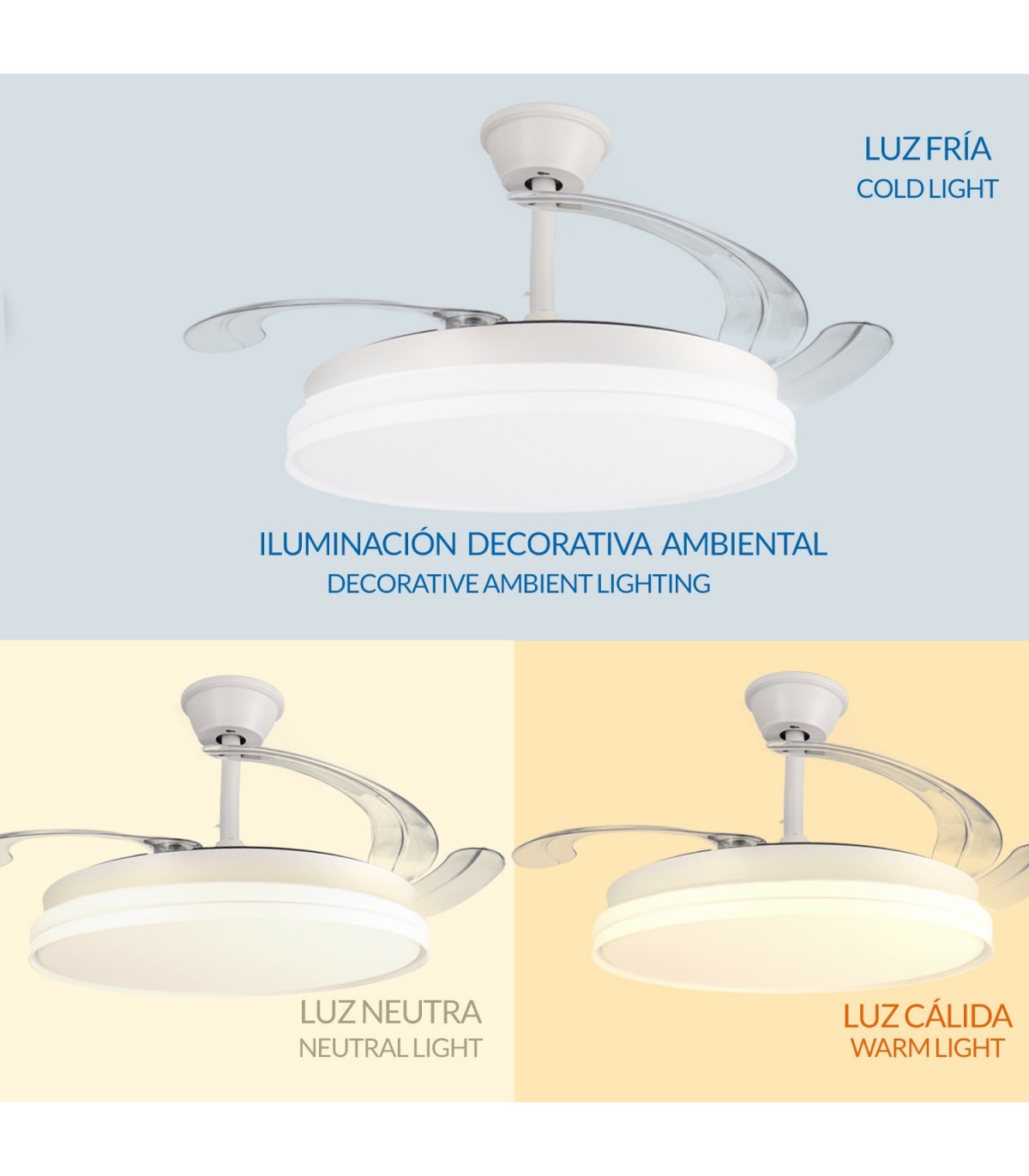 Ventilador WHITE CAMI DC 40W 2448Lm 4 Aspas CCT