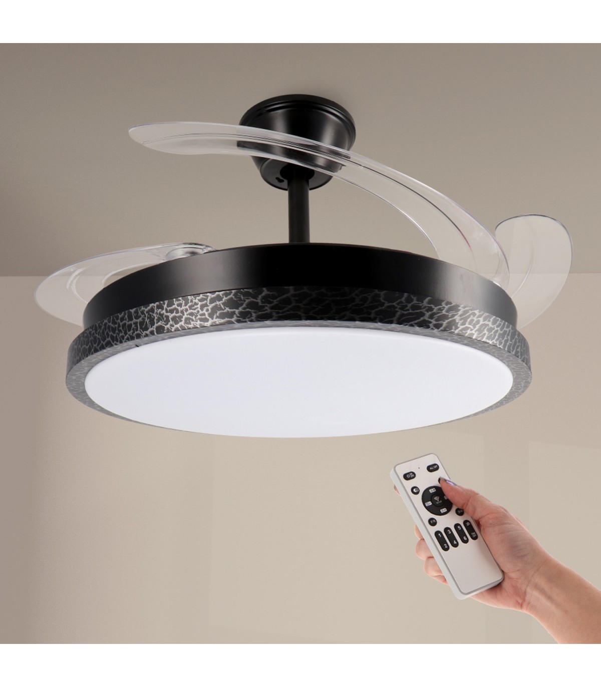 Ventilador BLACK RAIL DC 43W 3000Lm 4 Aspas CCT