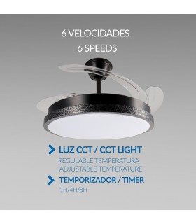 Ventilador BLACK RAIL DC 43W 3000Lm 4 Aspas CCT