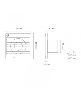 Extractor RELECTRIC 15W Ø80mm Caudal 180m3/h con Temporizador