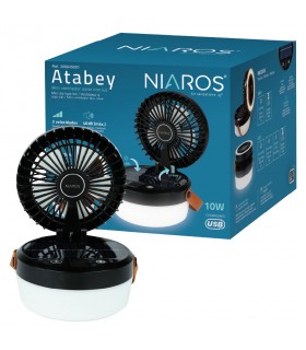 Mini ventilador solar ATABEY con Luz y USB recargable