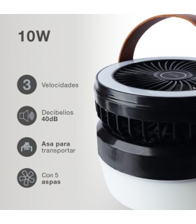 Mini ventilador solar ATABEY con Luz y USB recargable