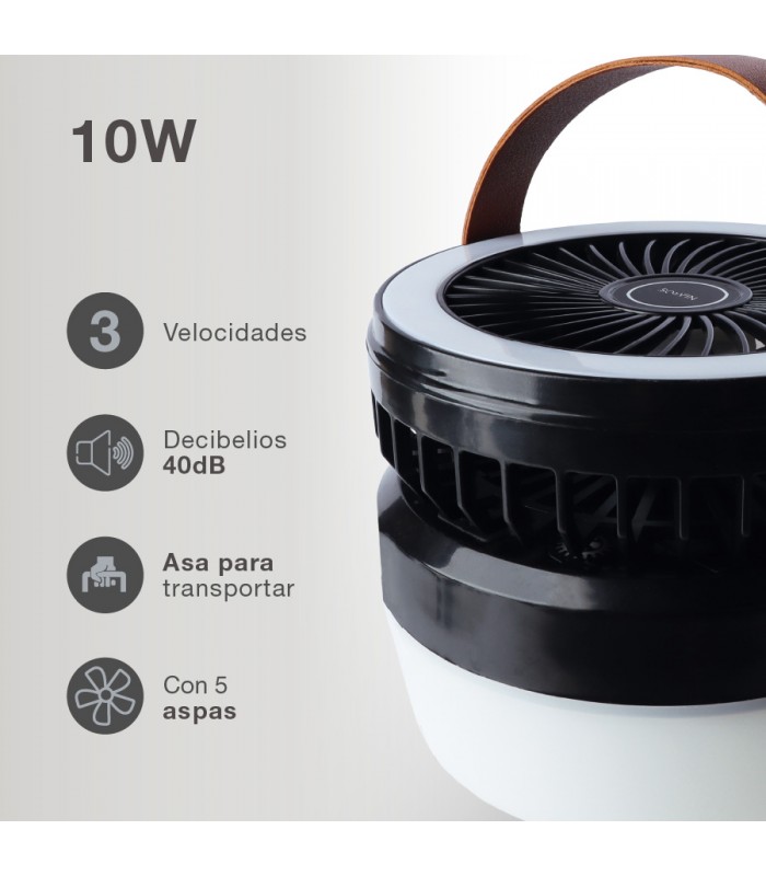 Mini ventilador solar ATABEY con Luz y USB recargable