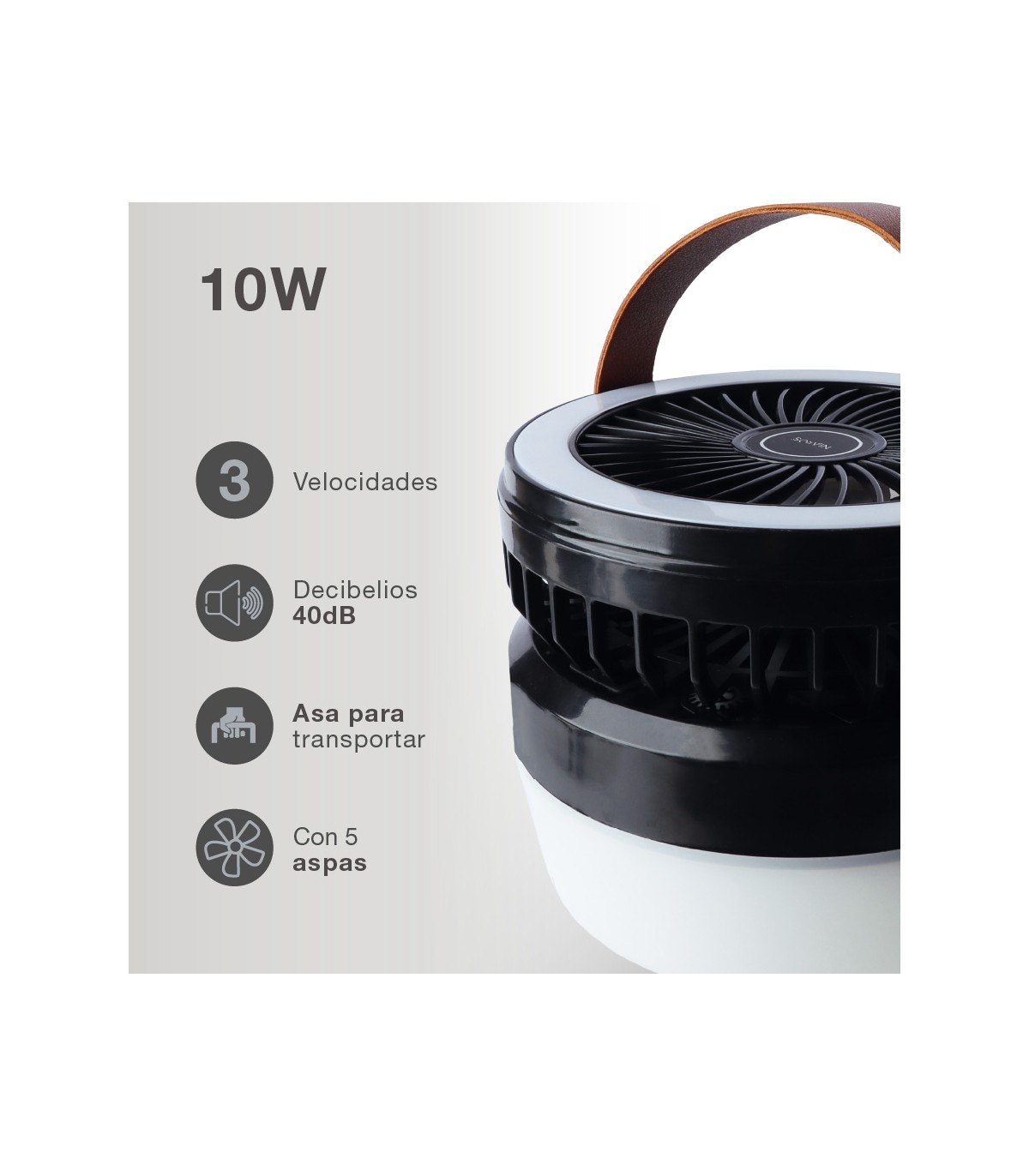 Mini ventilador solar ATABEY con Luz y USB recargable