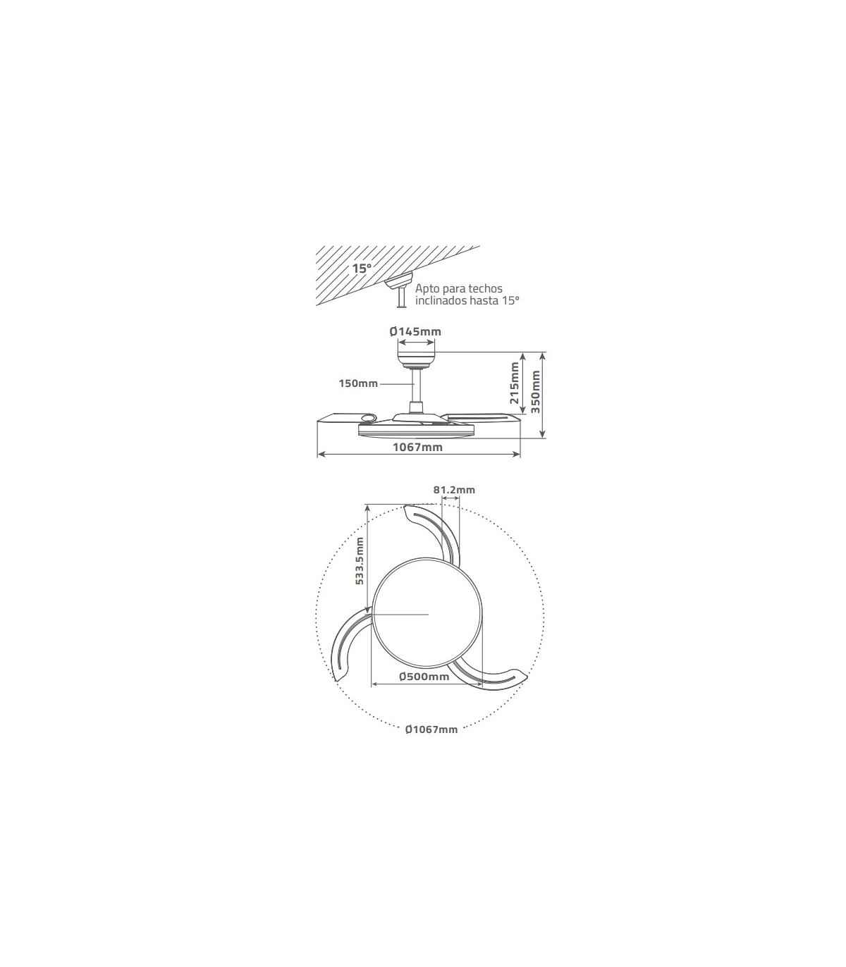 Ventilador de Techo BAYAT Blanco DC 36W 3068Lm 3 Aspas CCT