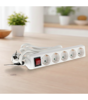 Base Múltiple 5 Tomas + Interruptor (3x1.5mm) 3m Blanca
