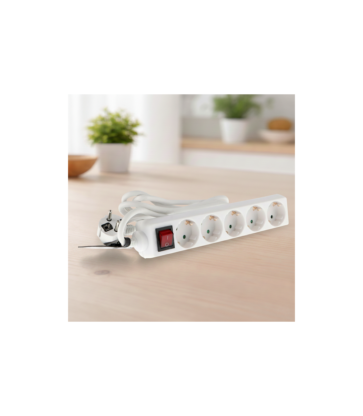 Base Múltiple 5 Tomas + Interruptor (3x1.5mm) 3m Blanca
