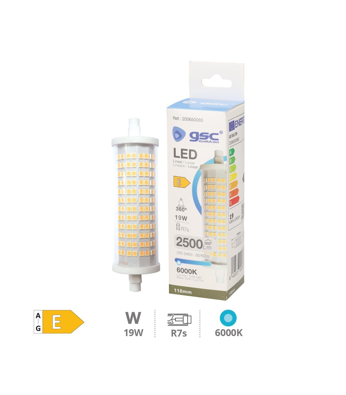 Bombilla Led R7S 19W 118mm 2500LM Regulable
