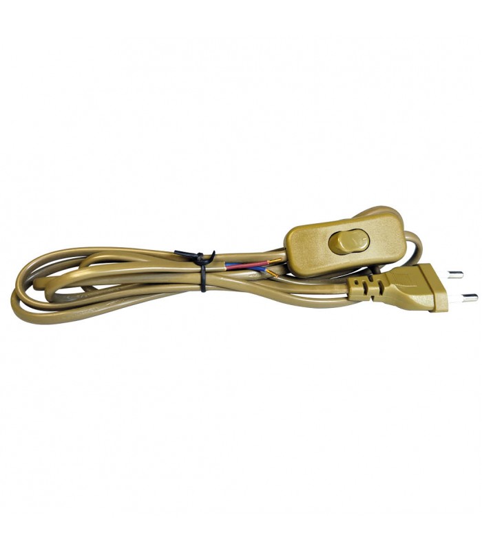 Cable Conexión plano + Interruptor (2x0.75mm) 1.5m Dorado