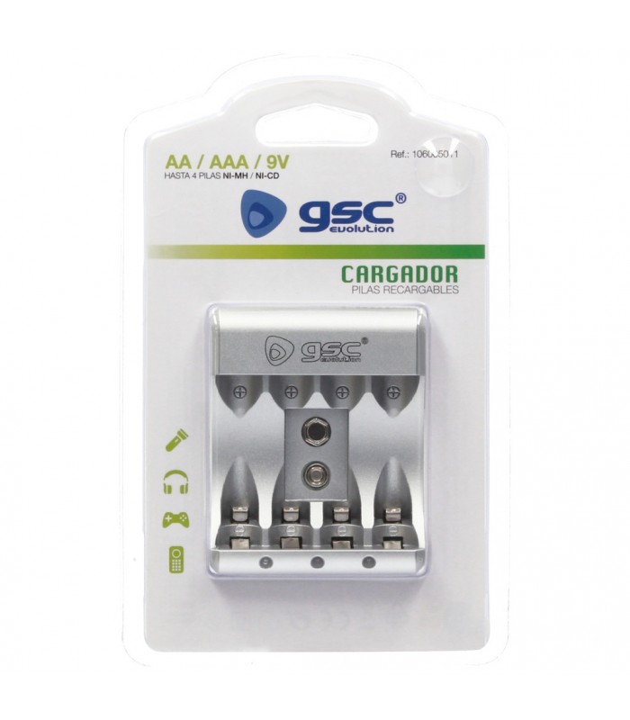 Cargador GSC Pilas Recargables AAA/AA/9V Ultrarrápido