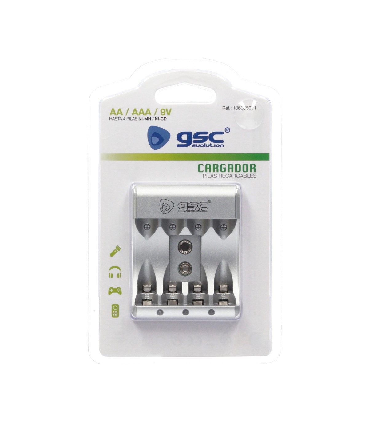 Cargador GSC Pilas Recargables AAA/AA/9V Ultrarrápido