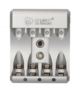 Cargador GSC Pilas Recargables AAA/AA/9V Ultrarrápido