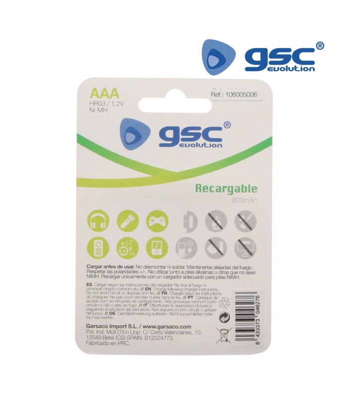 Pila Recargable HR03 (AAA) 1,2V 800mAh Blister 2 uds.