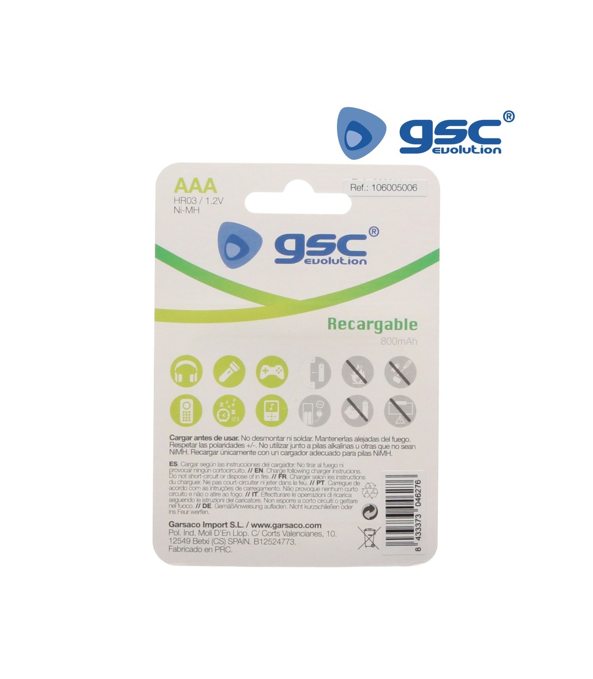 Pila Recargable HR03 (AAA) 1,2V 800mAh Blister 2 uds.