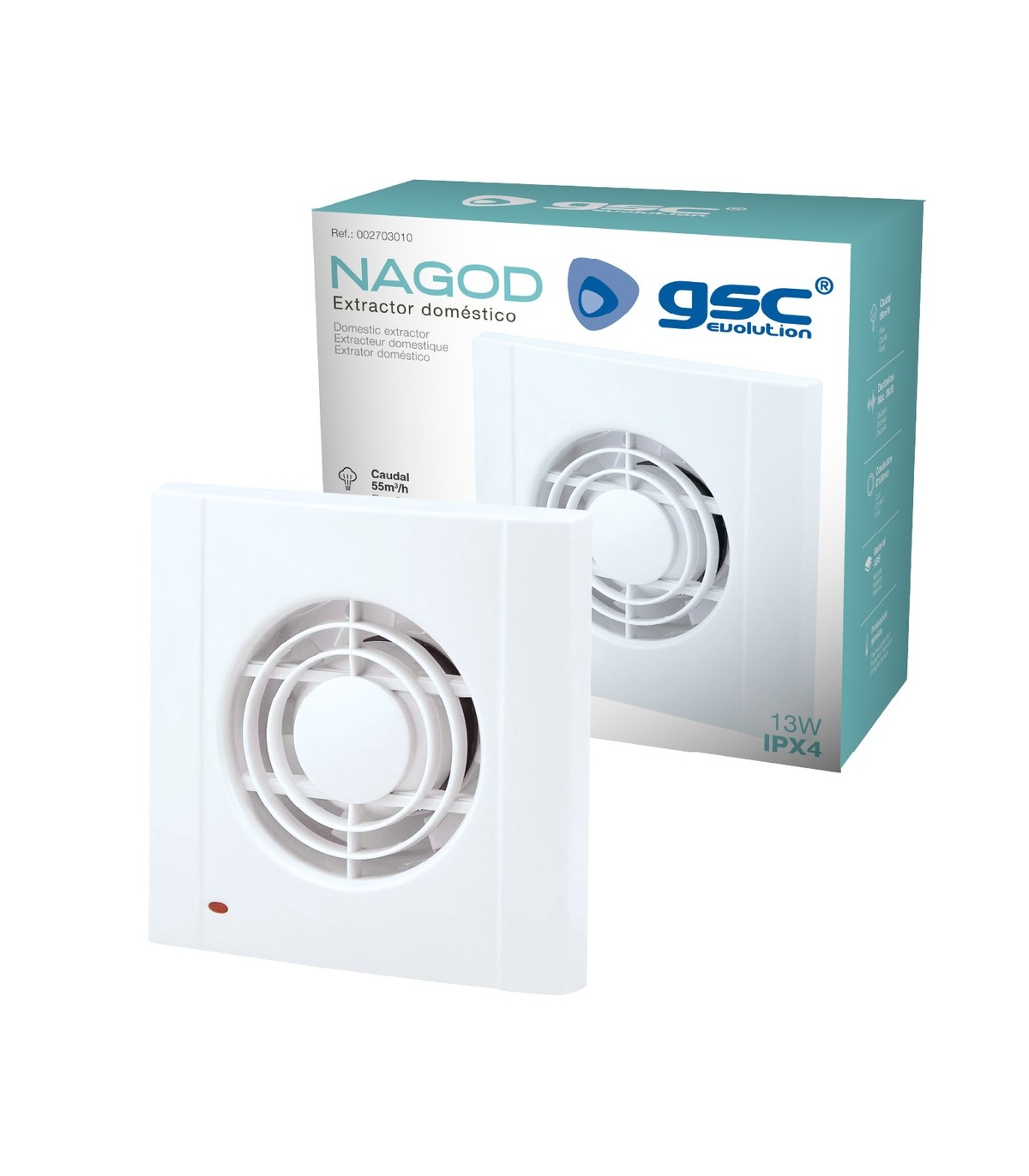 Extractor NAGOD 10W Ø80mm Caudal 70M3/H 230V