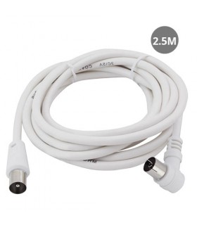 Prolongador Coaxial TV Acodado Macho a Hembra Blanco 2.5m