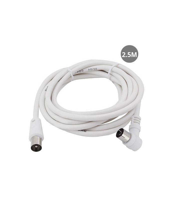 Prolongador Coaxial TV Acodado Macho a Hembra Blanco 2.5m