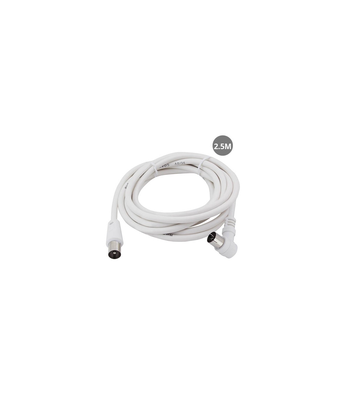 Prolongador Coaxial TV Acodado Macho a Hembra Blanco 2.5m