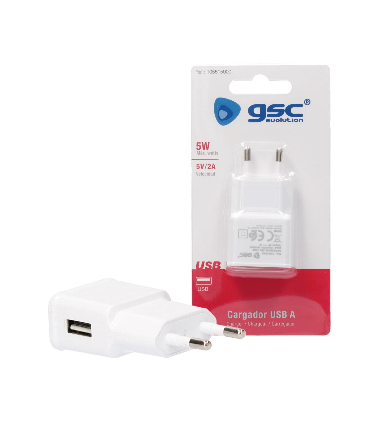 Cargador 230V A USB Tipo A 5V/2A 5W