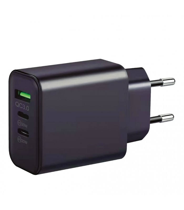 Cargador 230V a 3 USB: 1xQC3.0 + 2xTipo C 5V/3A 40W