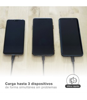 Cargador 230V a 3 USB: 1xQC3.0 + 2xTipo C 5V/3A 40W