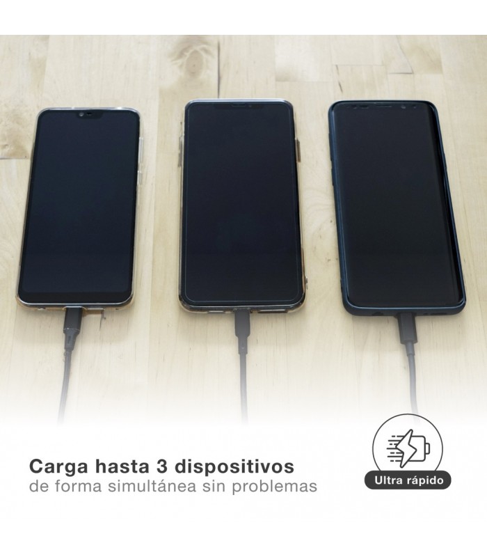 Cargador 230V a 3 USB: 1xQC3.0 + 2xTipo C 5V/3A 40W