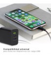 Cargador 230V a 3 USB: 1xQC3.0 + 2xTipo C 5V/3A 40W