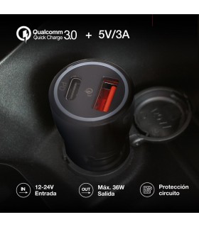 Cargador Mechero Coche a USB C + A QC 3.0 5V/3A 36W