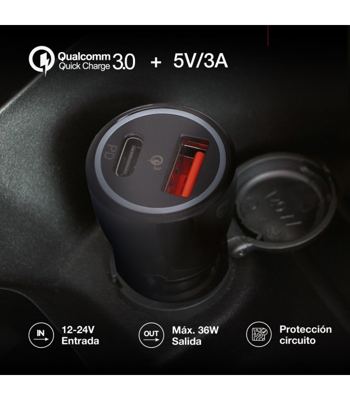 Cargador Mechero Coche a USB C + A QC 3.0 5V/3A 36W