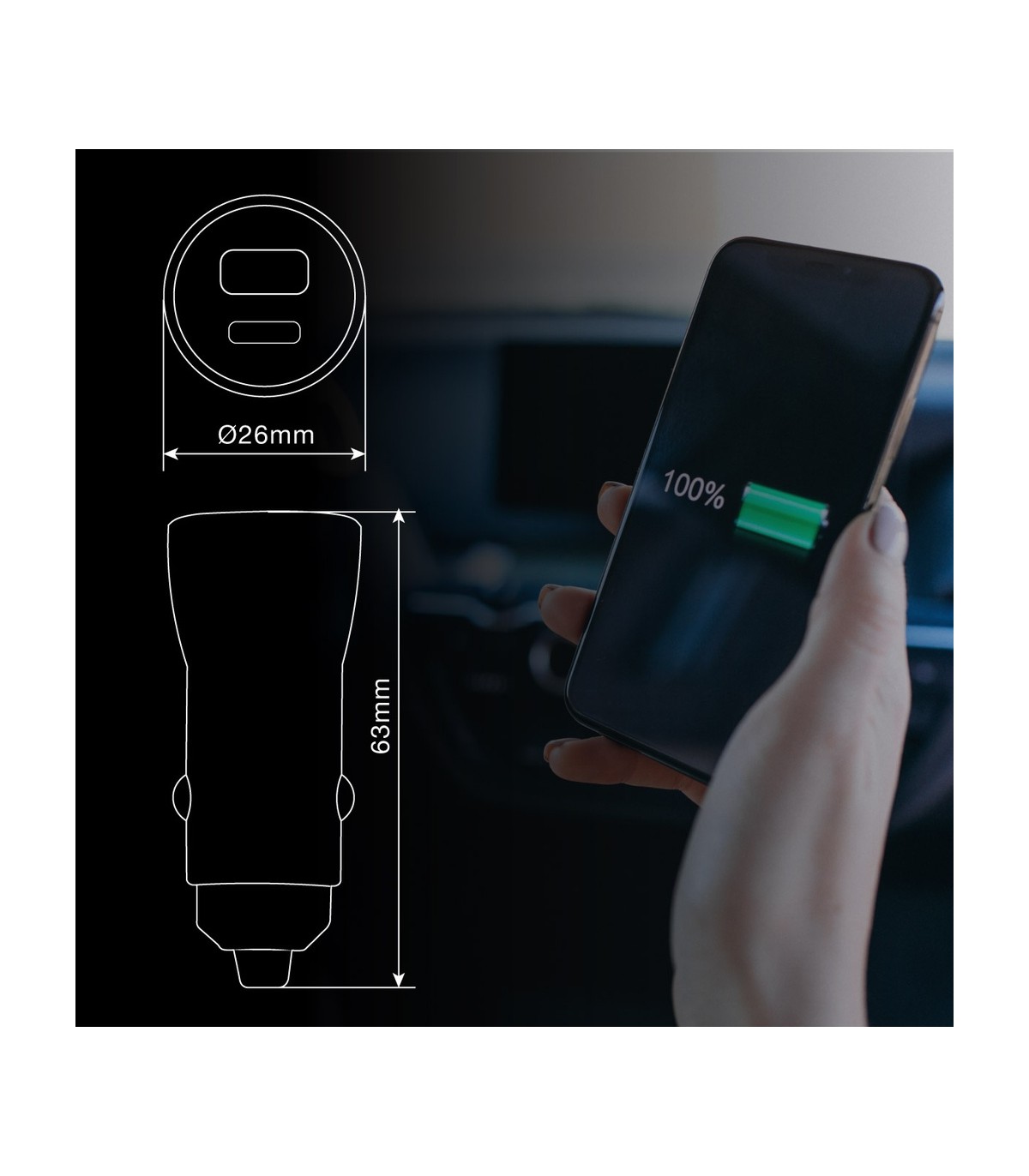 Cargador Mechero Coche a USB C + A QC 3.0 5V/3A 36W