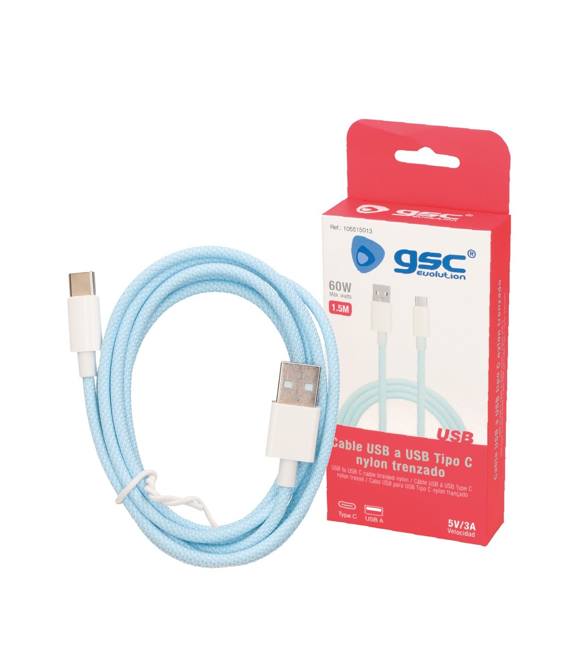 Cable USB Tipo A a USB Tipo C nylon trenzado 1,5M