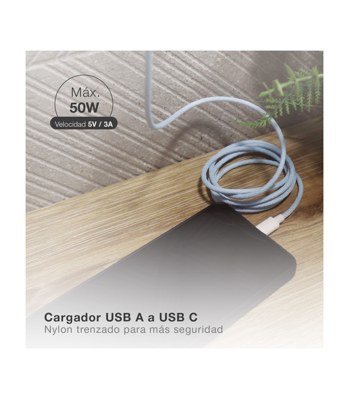 Cable USB Tipo A a USB Tipo C nylon trenzado 1,5M