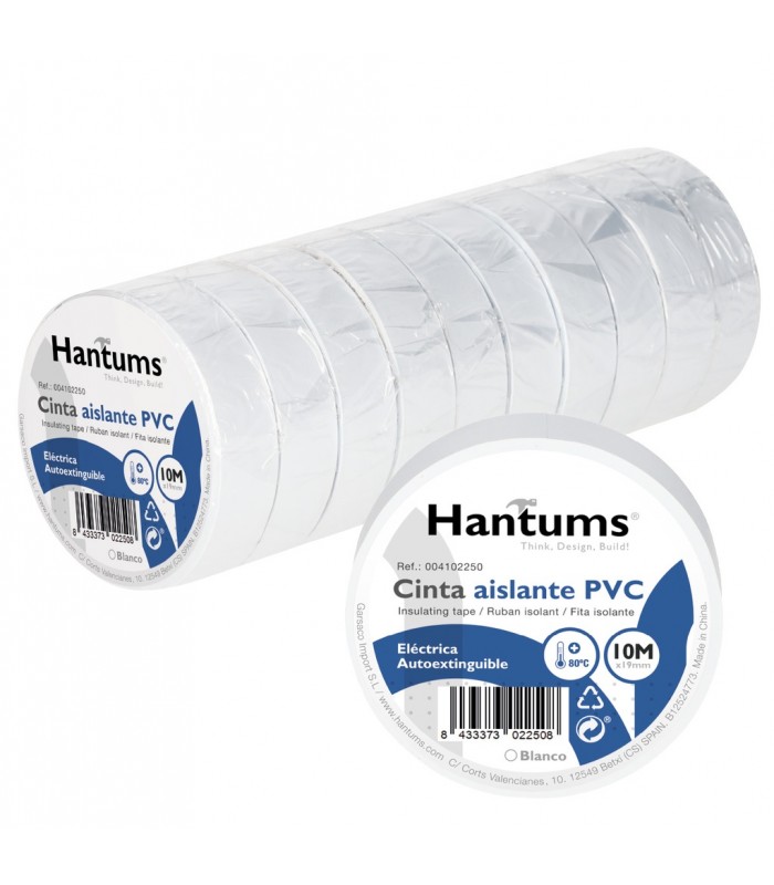 Cinta Aislante PVC 10m Blanca 19mm HANTUMS