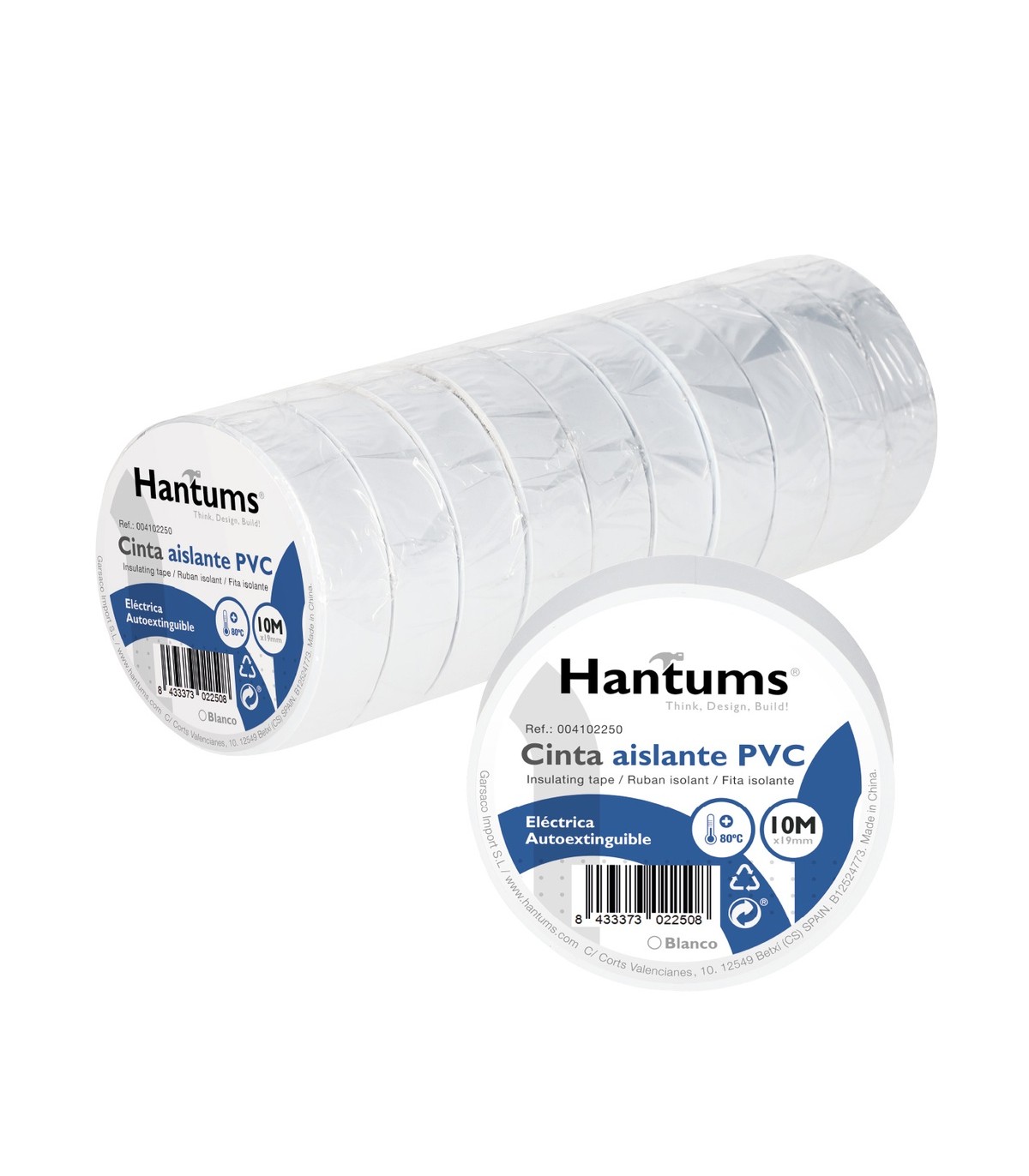 Cinta Aislante PVC 10m Blanca 19mm HANTUMS
