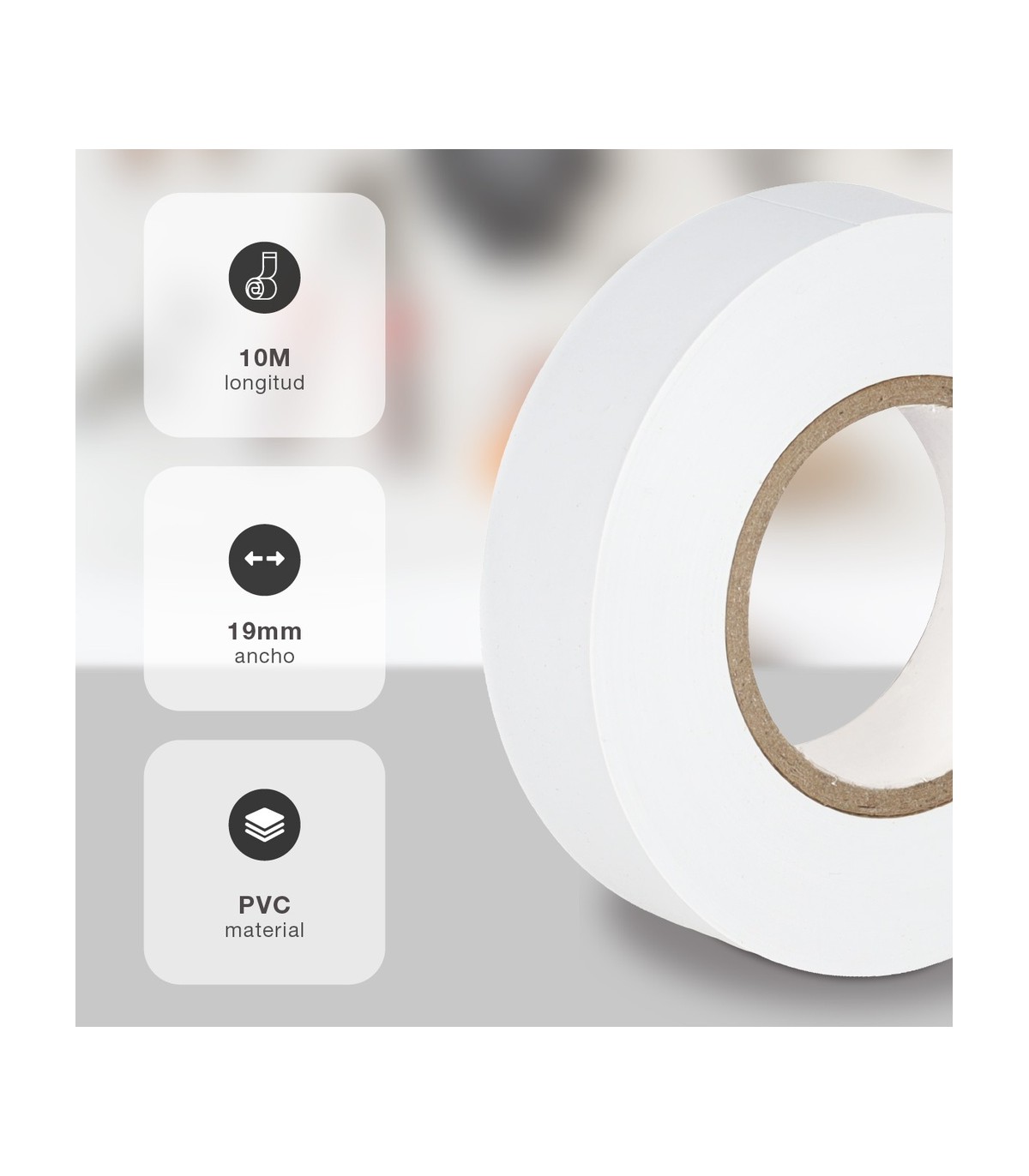 Cinta Aislante PVC 10m Blanca 19mm HANTUMS