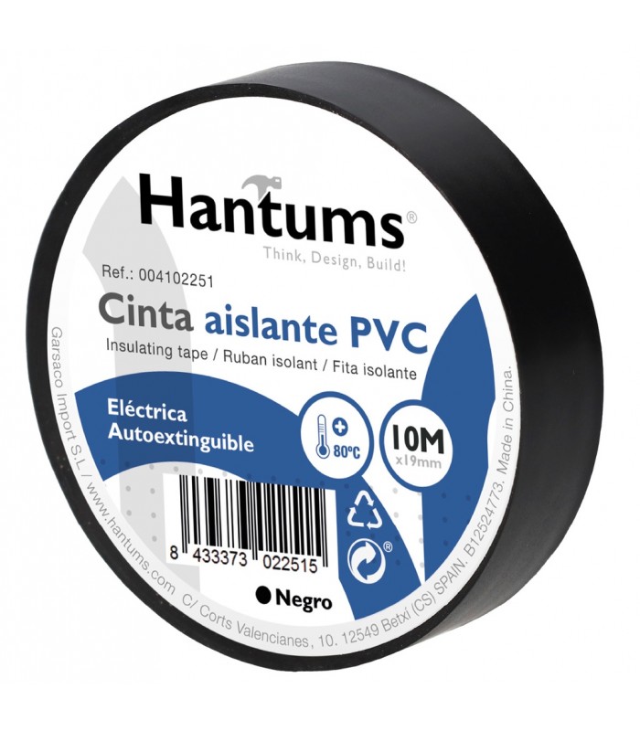 Cinta Aislante PVC 10m Negra 19mm HANTUMS
