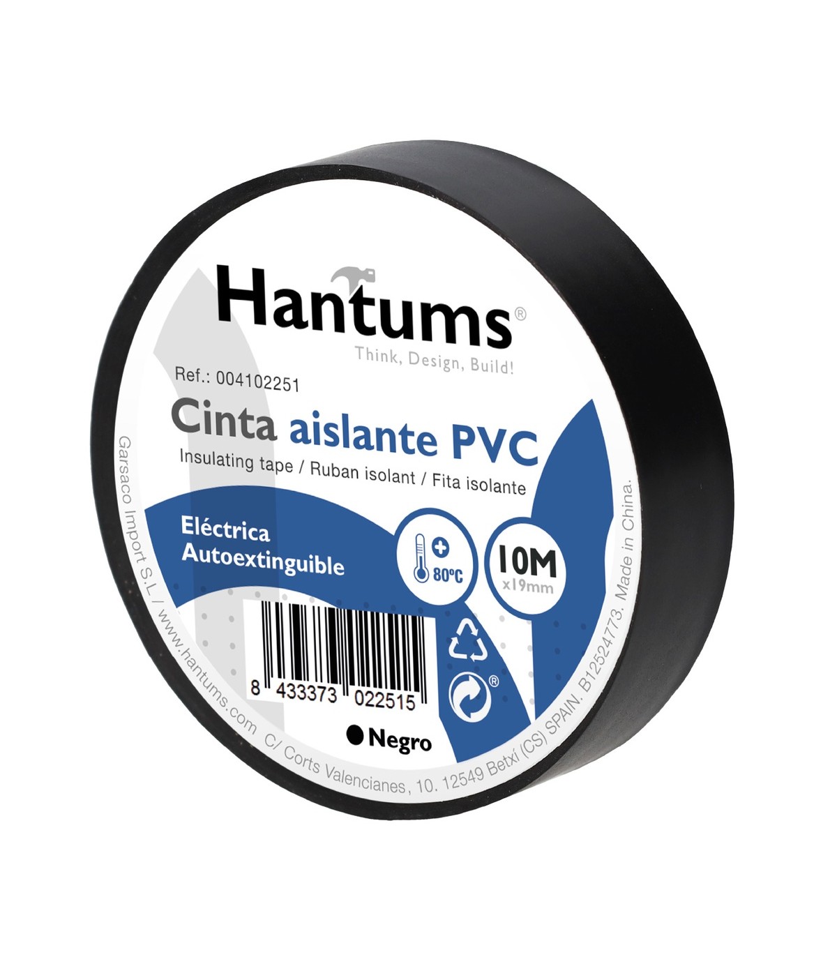 Cinta Aislante PVC 10m Negra 19mm HANTUMS