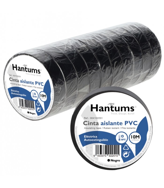Cinta Aislante PVC 10m Negra 19mm HANTUMS