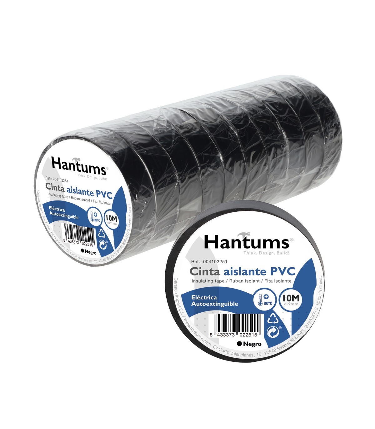 Cinta Aislante PVC 10m Negra 19mm HANTUMS