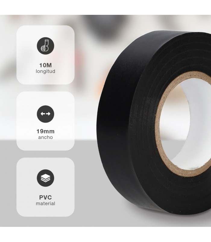 Cinta Aislante PVC 10m Negra 19mm HANTUMS