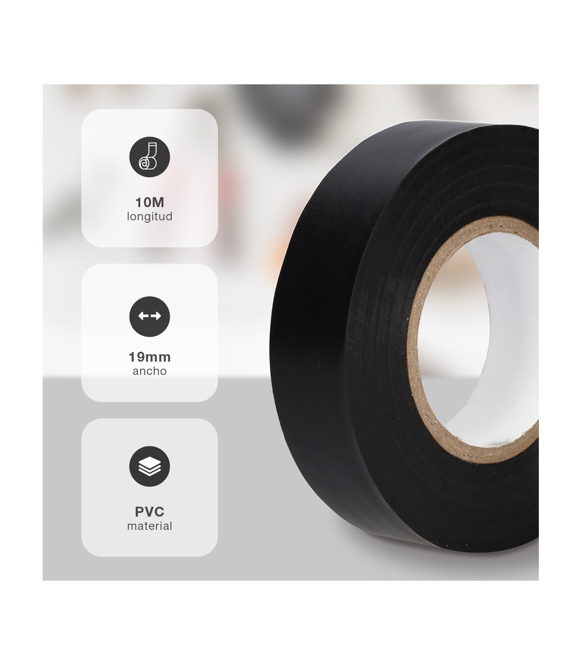 Cinta Aislante PVC 10m Negra 19mm HANTUMS