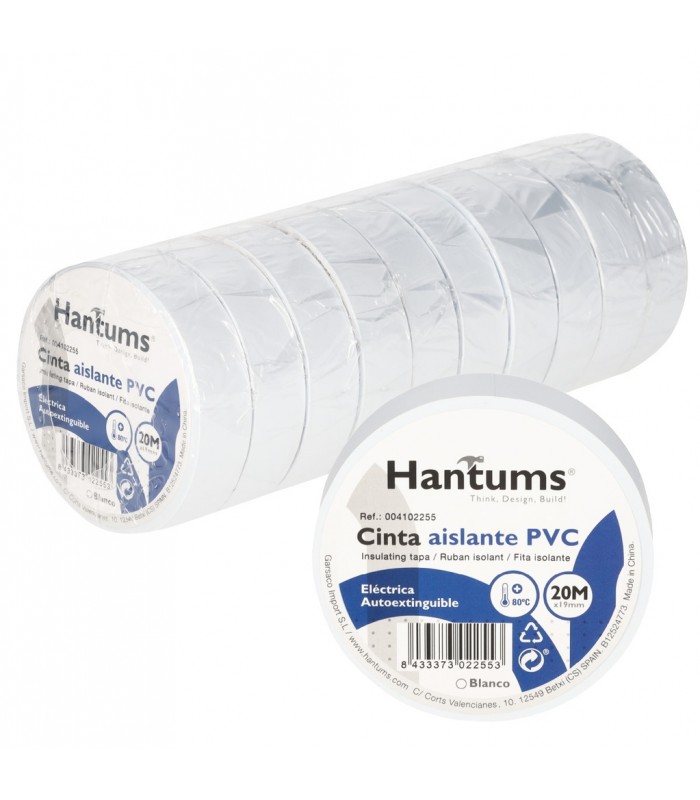 Cinta Aislante PVC 20m Blanca 19mm HANTUMS